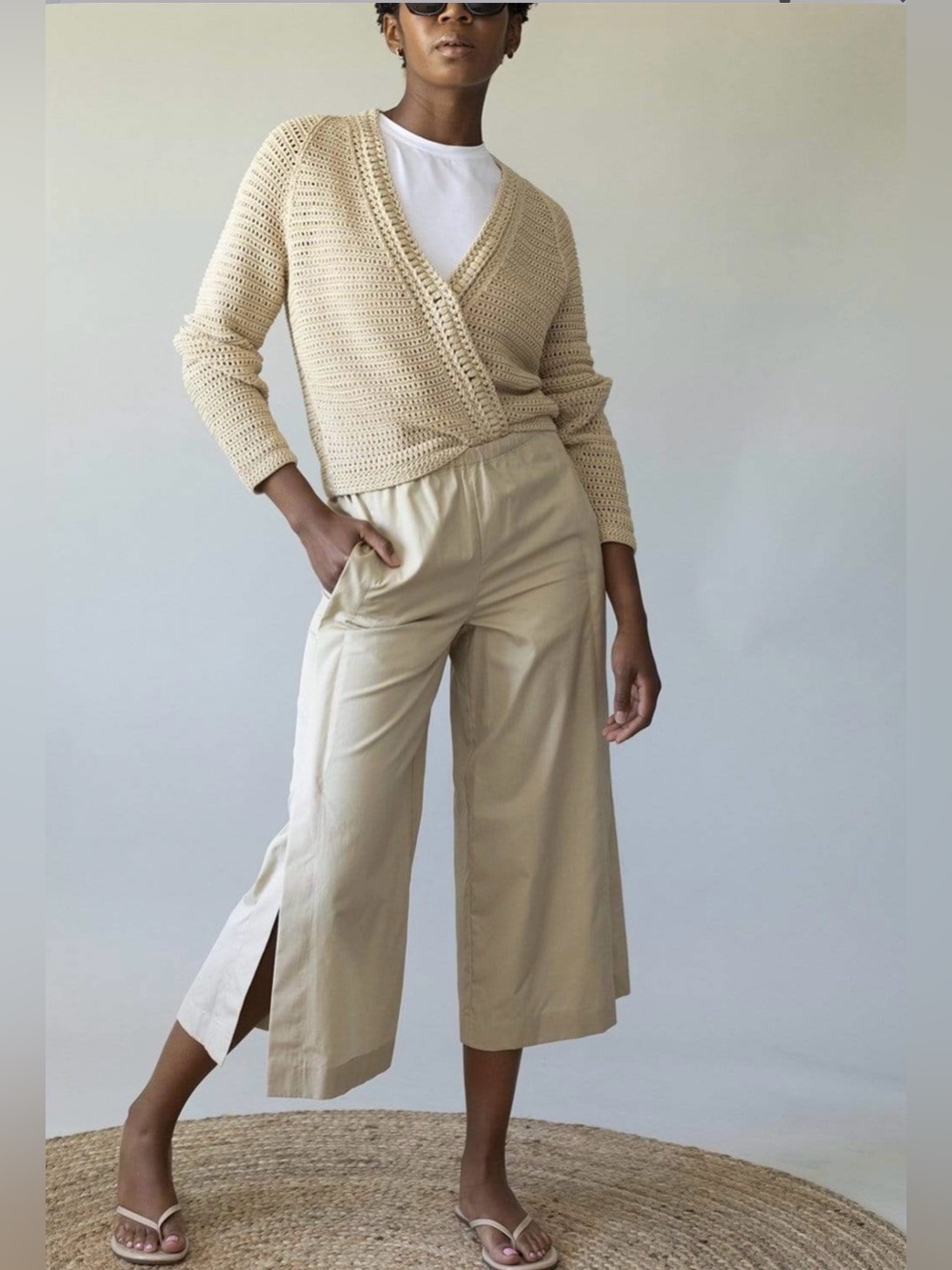 Vince Side Slit Cotton Culottes Wide Leg Cropped